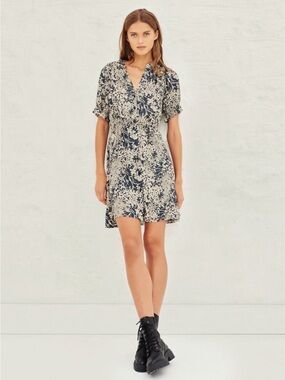 BA&SH Maia Floral Ditsy Puff Short Sleeve Button Front Sun Dress
